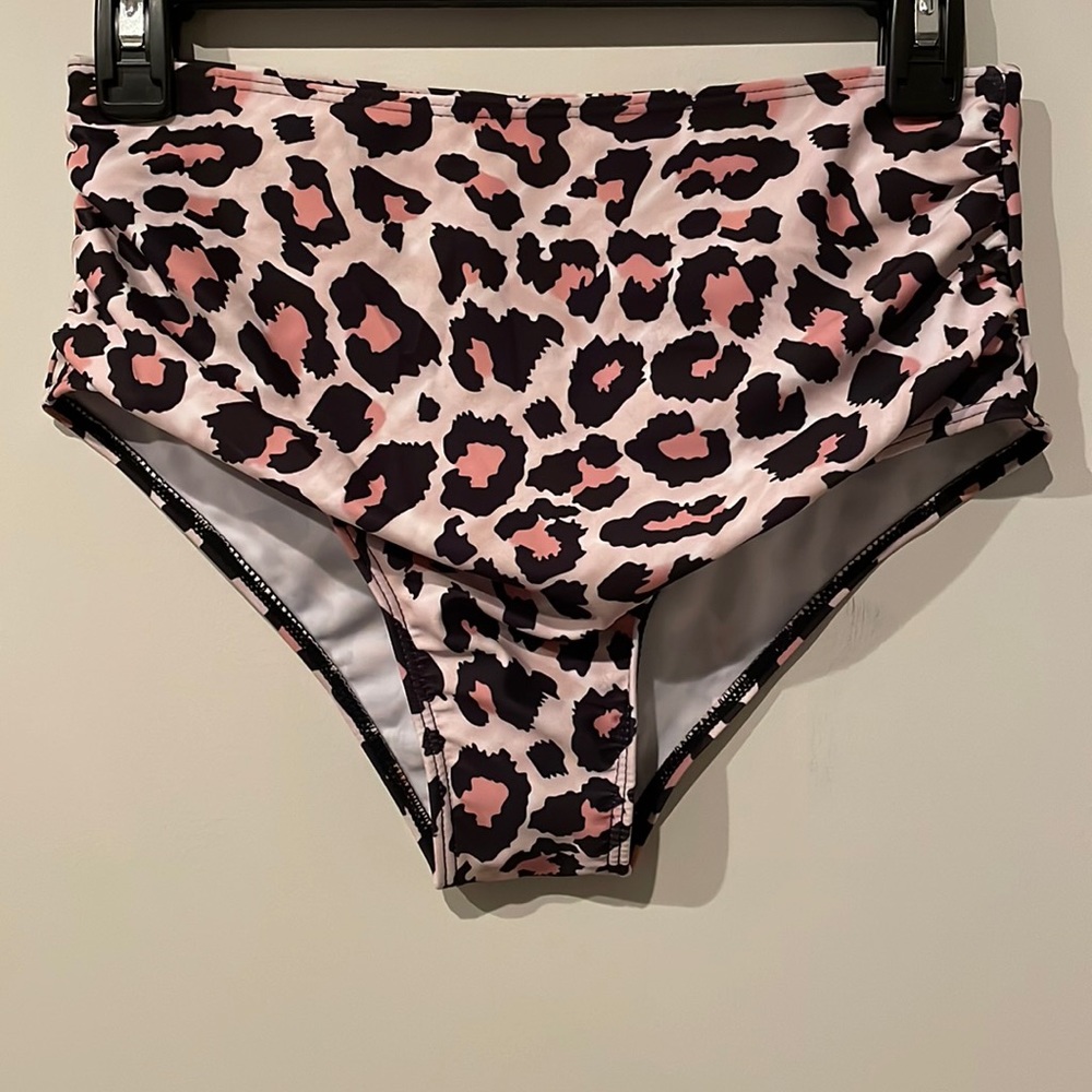 Tempt Me Women High Waisted Bikini Bottom Retro Ruched Front, Leopard Print